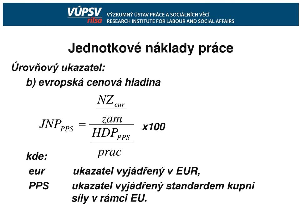 eur zam HDP prac PPS x100 ukazatel vyjádřený v