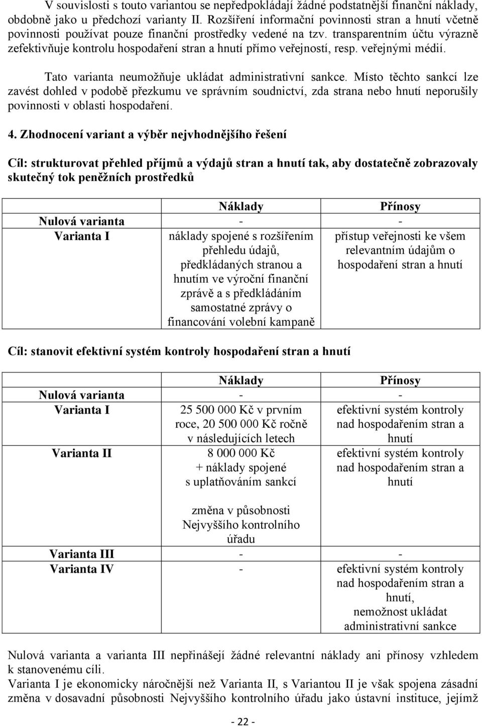 transparentním účtu výrazně zefektivňuje kontrolu hospodaření stran a hnutí přímo veřejností, resp. veřejnými médií. Tato varianta neumožňuje ukládat administrativní sankce.