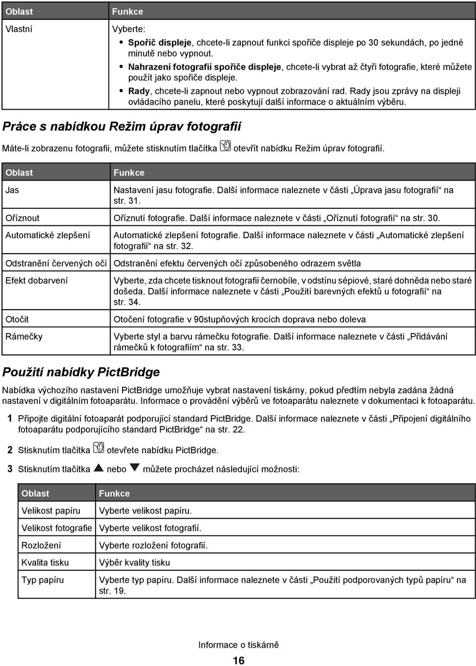 Rady jsou zprávy na displeji ovládacího panelu, které poskytují další informace o aktuálním výběru.