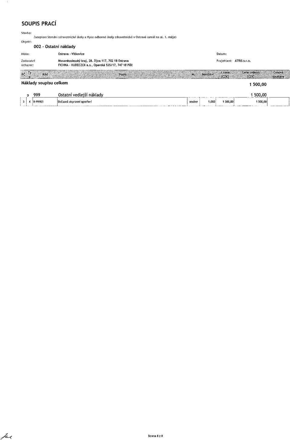 října 117, 702 18 Ostrava FICHHA HUDECZE a.s., Opavská 535/17, 747 18 Píst Proj