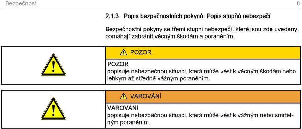 nebezpečí, které jsou zde uvedeny, pomáhají zabránit věcným škodám a poraněním.