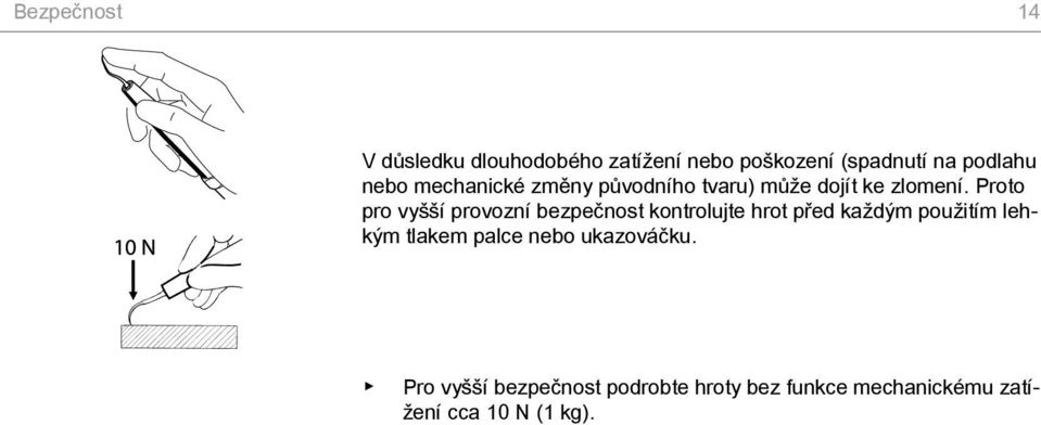 Proto pro vyšší provozní bezpečnost kontrolujte hrot před každým použitím lehkým