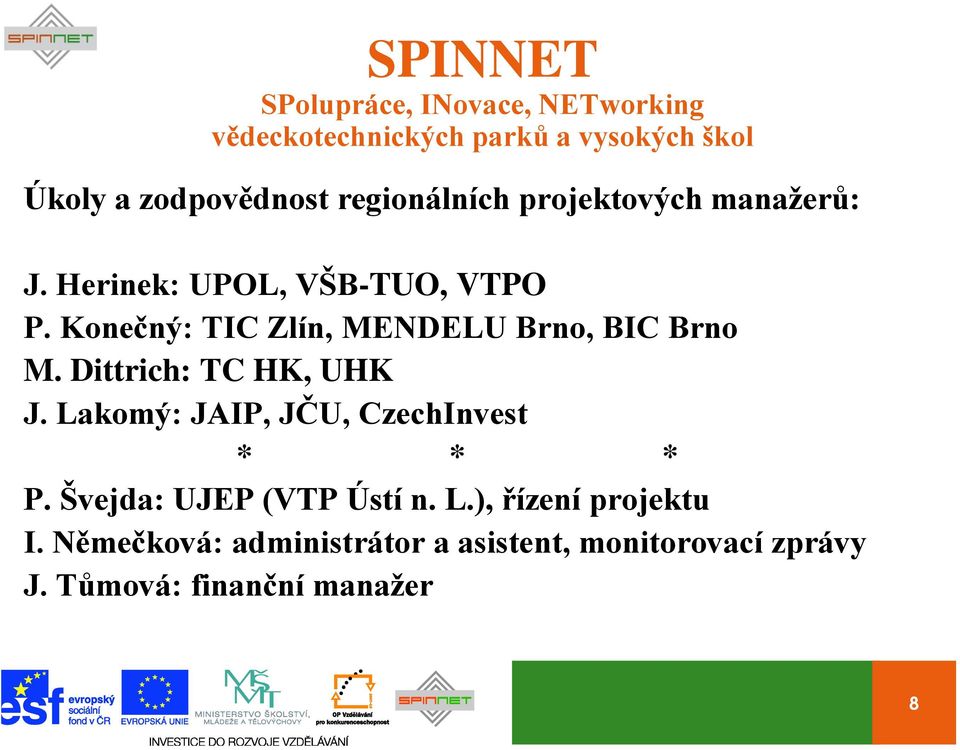 Dittrich: TC HK, UHK J. Lakomý: JAIP, JČU, CzechInvest * * * P.