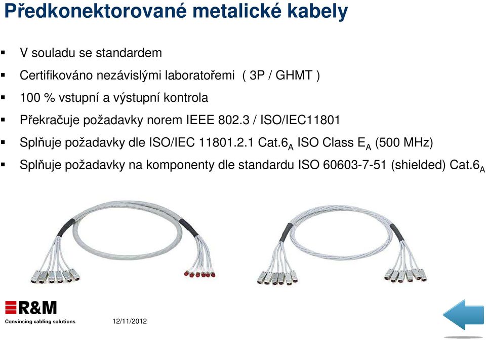 IEEE 802.3 / ISO/IEC11801 Splňuje požadavky dle ISO/IEC 11801.2.1 Cat.