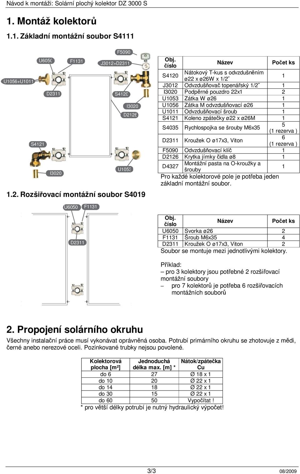 U1011 Odvzdušňovací šroub 1 S4121 Koleno zpátečky ø22 x ø26m 1 S4035 Rychlospojka se šrouby M6x35 5 (1 rezerva ) D2311 Kroužek O ø17x3, Viton 6 (1 rezerva ) F5090 Odvzdušňovací klíč 1 D2126 Krytka