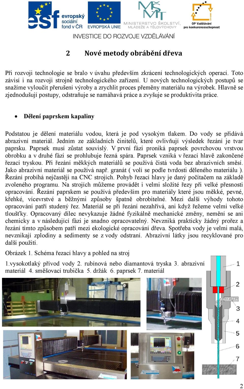 Hlavně se zjednodušují postupy, odstraňuje se namáhavá práce a zvyšuje se produktivita práce. Dělení paprskem kapaliny Podstatou je dělení materiálu vodou, která je pod vysokým tlakem.