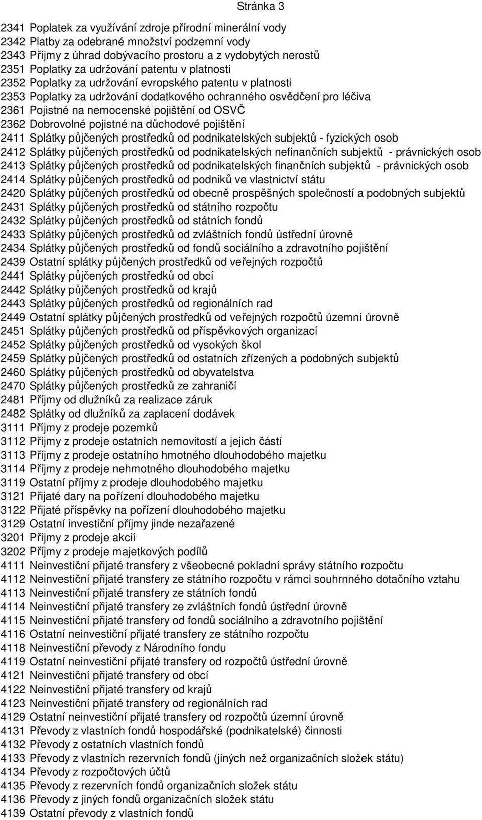 OSVČ 2362 Dobrovolné pojistné na důchodové pojištění 2411 Splátky půjčených prostředků od podnikatelských subjektů - fyzických osob 2412 Splátky půjčených prostředků od podnikatelských nefinančních