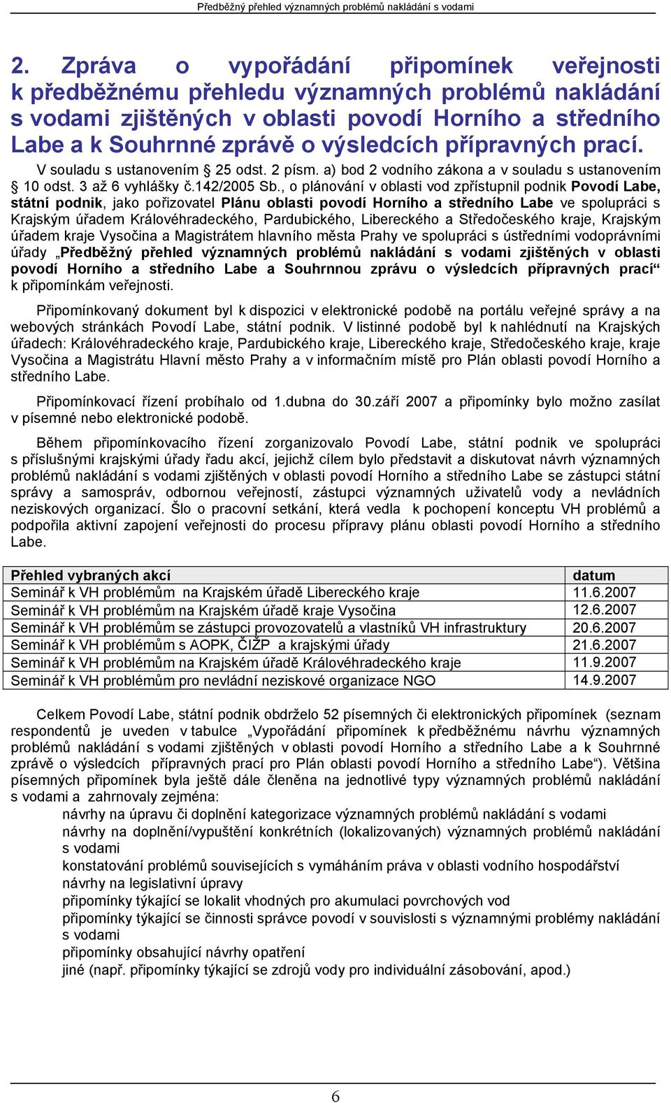 přípravných prací. V souladu s ustanovením 25 odst. 2 písm. a) bod 2 vodního zákona a v souladu s ustanovením 10 odst. 3 až 6 vyhlášky č.142/2005 Sb.