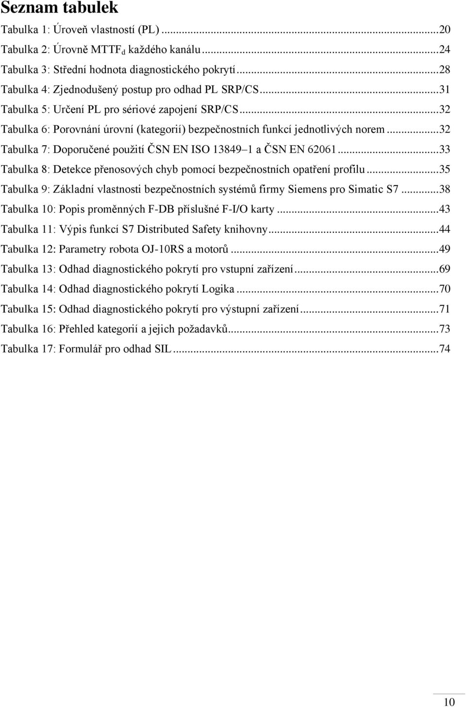 .. 32 Tabulka 7: Doporučené použití ČSN EN ISO 13849 1 a ČSN EN 62061... 33 Tabulka 8: Detekce přenosových chyb pomocí bezpečnostních opatření profilu.