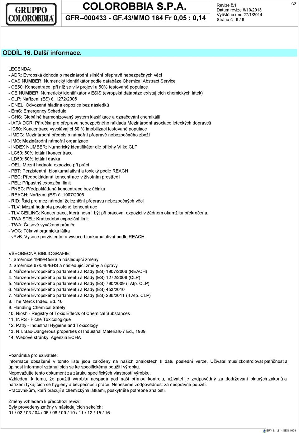 projeví u 50% testované populace - CE NUMBER: Numerický identifikátor v ESIS (evropská databáze existujících chemických látek) - CLP: Nařízení (ES) č.