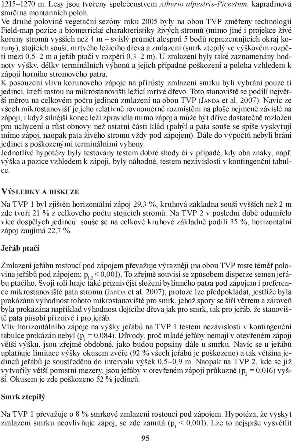 svislý průmět alespoň 5 bodů reprezentujících okraj koruny), stojících souší, mrtvého ležícího dřeva a zmlazení (smrk ztepilý ve výškovém rozpětí mezi 0,5 2 m a jeřáb ptačí v rozpětí 0,3 2 m).