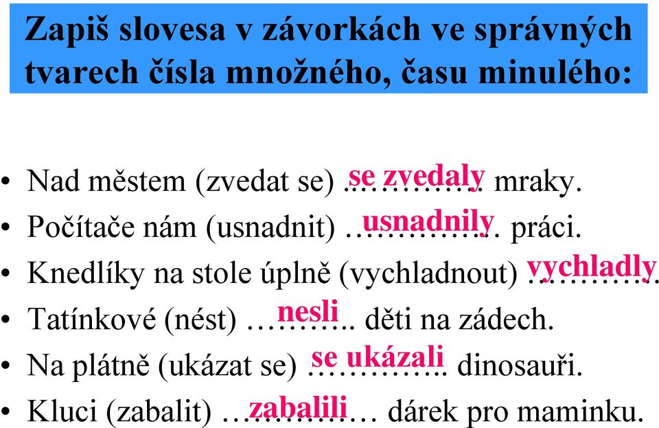 Knedlík na stole úplně (vchladnout). vchladl Tatínkové (nést).