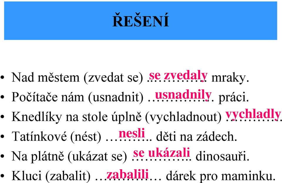 Knedlík na stole úplně (vchladnout). vchladl Tatínkové (nést).