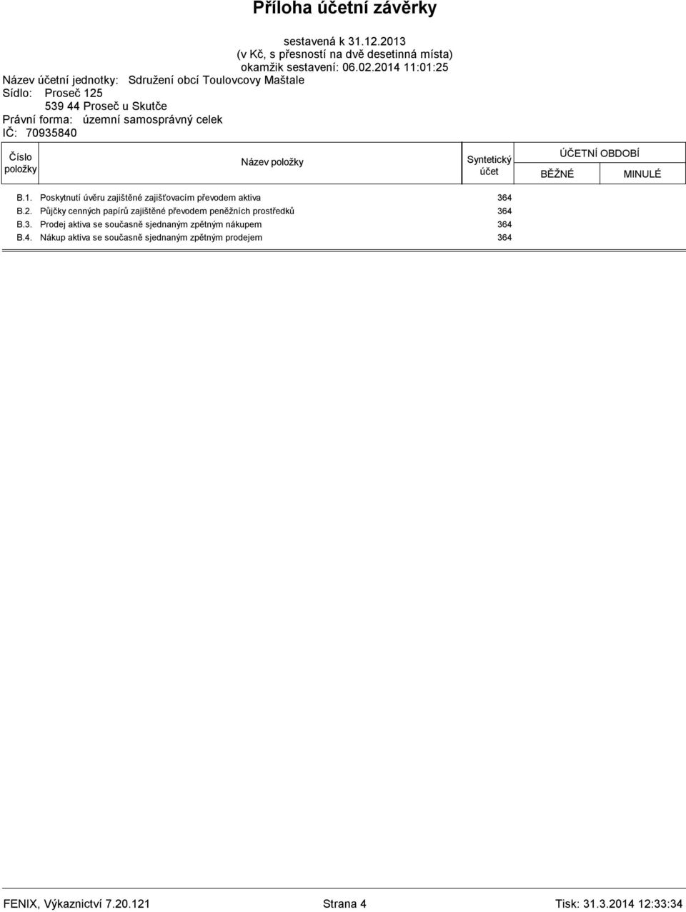 4 B.3. Prodej aktiva se současně sjednaným zpětným nákupem 364 B.4. Nákup aktiva se současně sjednaným zpětným prodejem 364 FENIX, Výkaznictví 7.