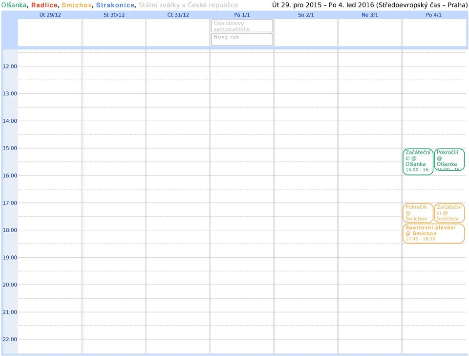 led 2016 (Středoevropský čas Praha) Út 29/12 St 30/12 Čt 31/12