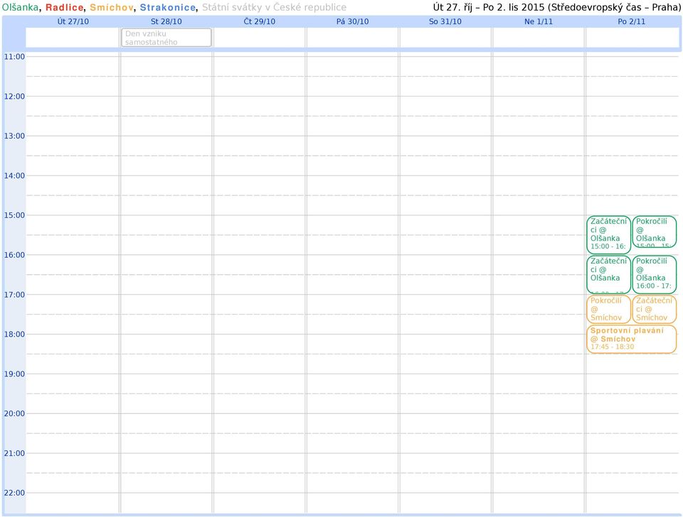 lis 2015 (Středoevropský čas Praha) Út 27/10 St 28/10 Čt 29/10 Pá