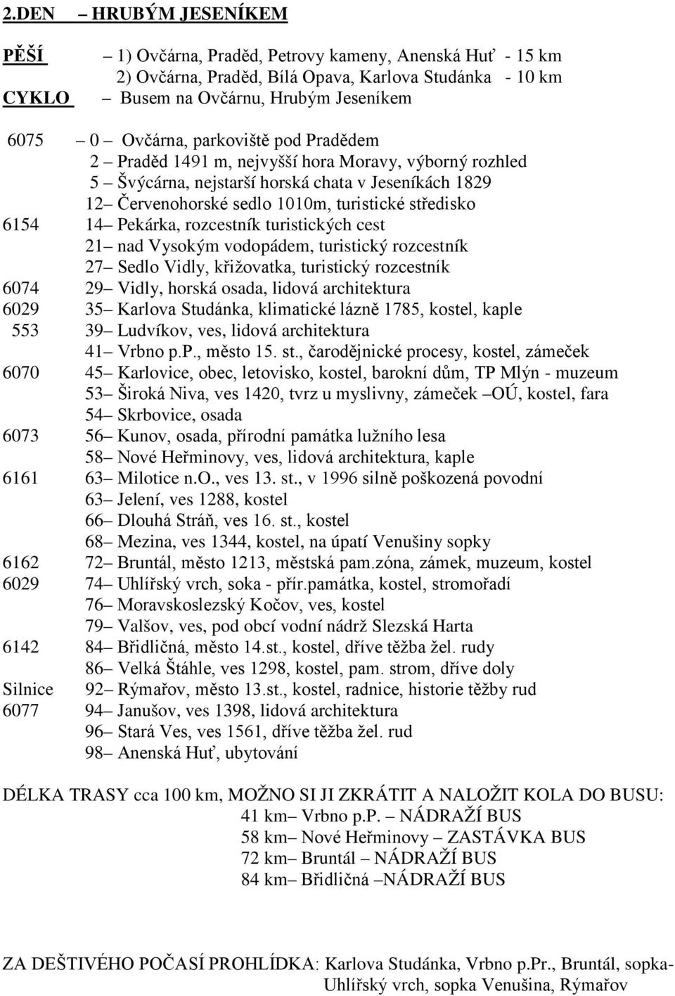 turistických cest 21 nad Vysokým vodopádem, turistický rozcestník 27 Sedlo Vidly, křižovatka, turistický rozcestník 6074 29 Vidly, horská osada, lidová architektura 6029 35 Karlova Studánka,