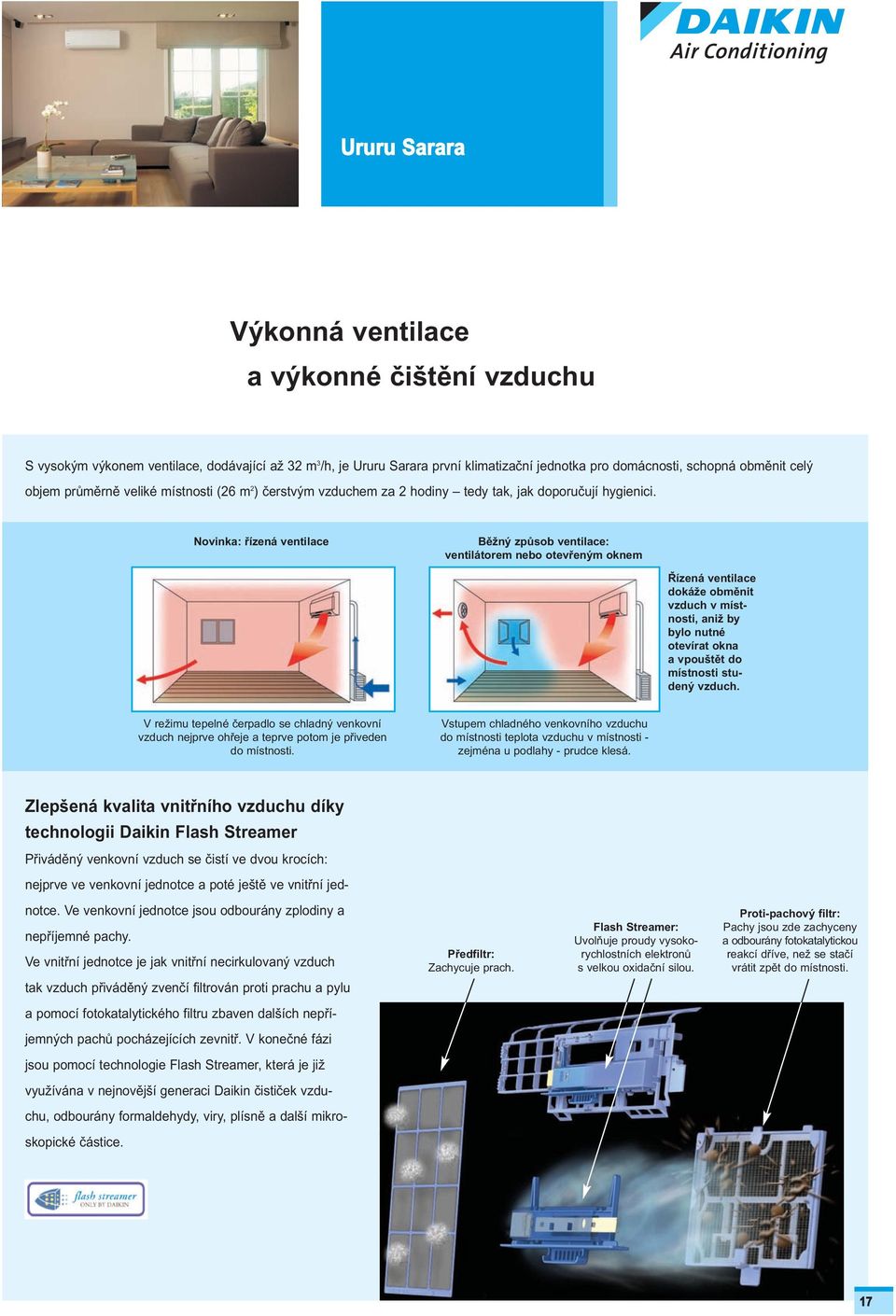 Novinka: řízená ventilace Běžný způsob ventilace: ventilátorem nebo otevřeným oknem Řízená ventilace dokáže obměnit vzduch v místnosti, aniž by bylo nutné otevírat okna a vpouštět do místnosti