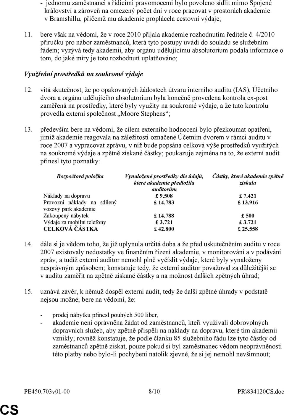 4/2010 příručku pro nábor zaměstnanců, která tyto postupy uvádí do souladu se služebním řádem; vyzývá tedy akademii, aby orgánu udělujícímu absolutorium podala informace o tom, do jaké míry je toto