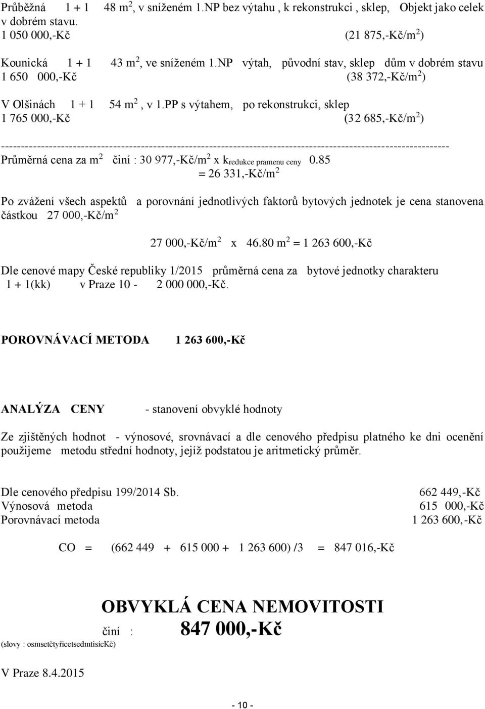 PP s výtahem, po rekonstrukci, sklep 1 765 000,-Kč (32 685,-Kč/m 2 ) ---------------------------------------------------------------------------------------------------------------- Průměrná cena za