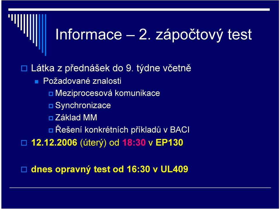 Synchronizace Základ MM Řešení konkrétních příkladů v BACI