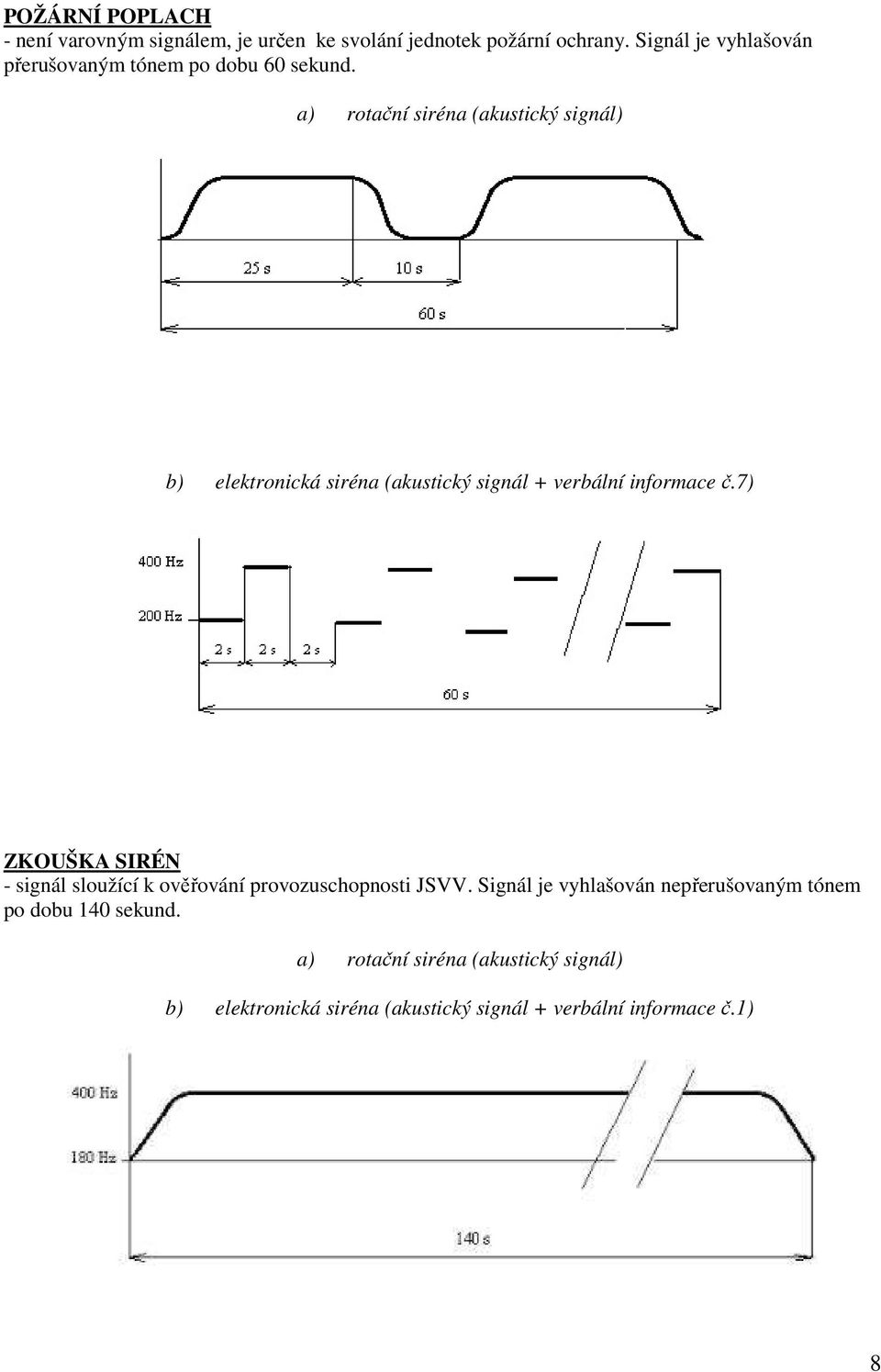 a) rotační siréna (akustický signál) b) elektronická siréna (akustický signál + verbální informace č.