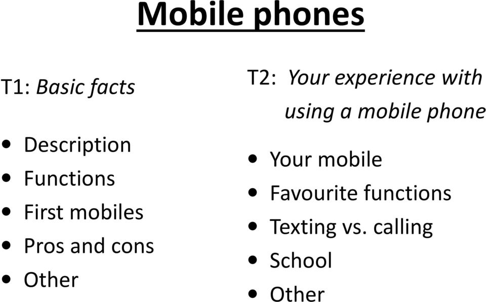Your experience with using a mobile phone Your