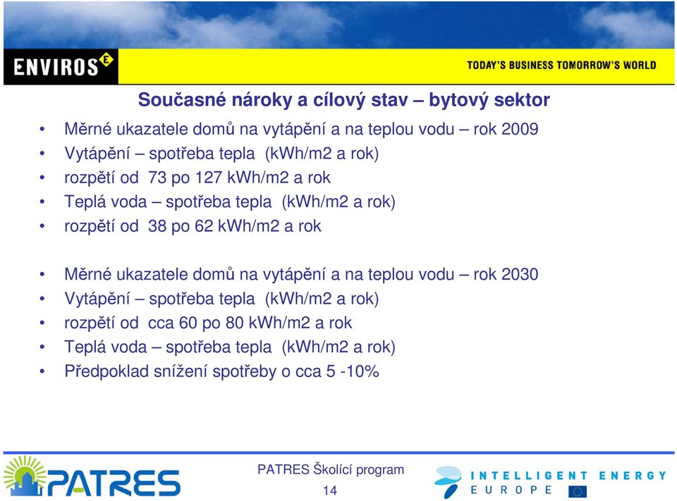 38 po 62 kwh/m2 a rok Měrné ukazatele domů na vytápění a na teplou vodu rok 2030 Vytápění spotřeba tepla (kwh/m2 a