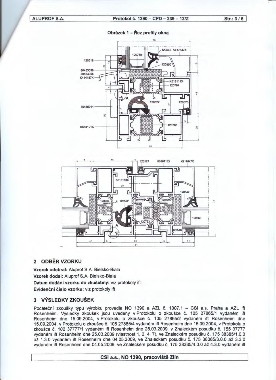 05 27865/2 vydaném ift Rosenheim dne 5.09.2004, v Protokolu o zkoušce č. 05 27865/4 vydaném ift Rosenheim dne 5.09.2004, v Protokolu o zkoušce č. 02 37777/ vydaném ift Rosenheim dne 25.03.