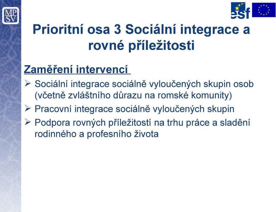 důrazu na romské komunity) Pracovní integrace sociálně vyloučených skupin