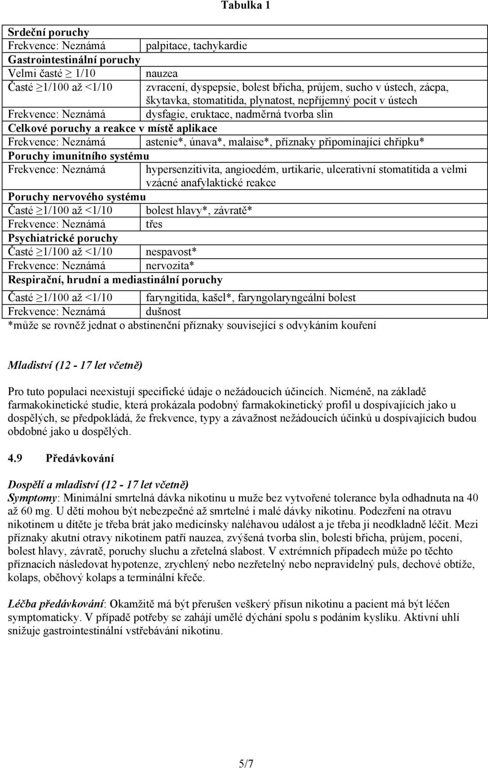 únava*, malaise*, příznaky připomínající chřipku* Poruchy imunitního systému Frekvence: Neznámá hypersenzitivita, angioedém, urtikarie, ulcerativní stomatitida a velmi vzácné anafylaktické reakce