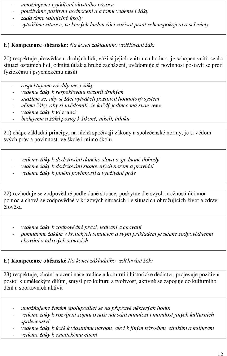 útlak a hrubé zacházení, uvědomuje si povinnost postavit se proti fyzickému i psychickému násilí - respektujeme rozdíly mezi žáky - vedeme žáky k respektování názorů druhých - snažíme se, aby si žáci