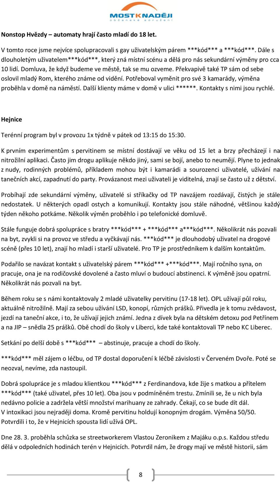 Překvapivě také TP sám od sebe oslovil mladý Rom, kterého známe od vidění. Potřeboval vyměnit pro své 3 kamarády, výměna proběhla v domě na náměstí. Další klienty máme v domě v ulici ******.