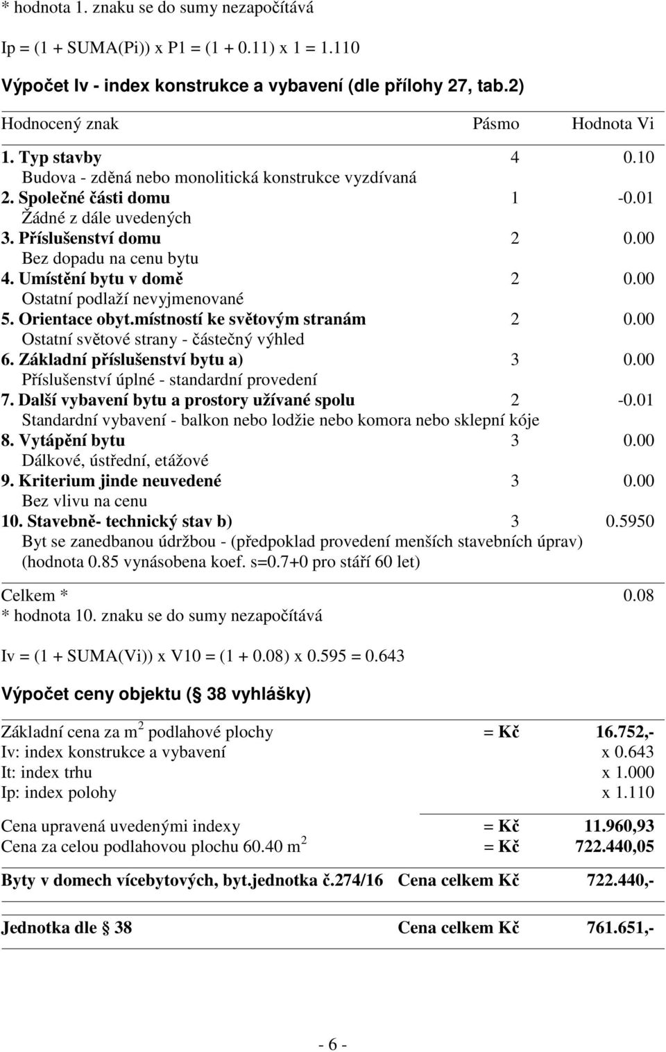 Umístění bytu v domě 2 0.00 Ostatní podlaží nevyjmenované 5. Orientace obyt.místností ke světovým stranám 2 0.00 Ostatní světové strany - částečný výhled 6. Základní příslušenství bytu a) 3 0.