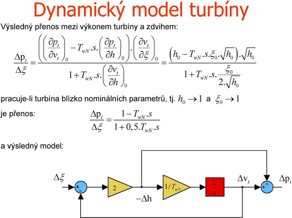 a je přenos: a výsledný model: 0 wn 0 0 0 0 wn 0 2. h0 p 1 TwN. s 10,5.