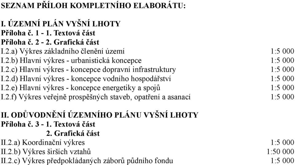 2.f) Výkres veřejně prospěšných staveb, opatření a asanací 1:5 000 II. ODŮVODNĚNÍ ÚZEMNÍHO PLÁNU VYŠNÍ LHOTY Příloha č. 3-1. Textová část 2. Grafická část II.2.a) Koordinační výkres 1:5 000 II.
