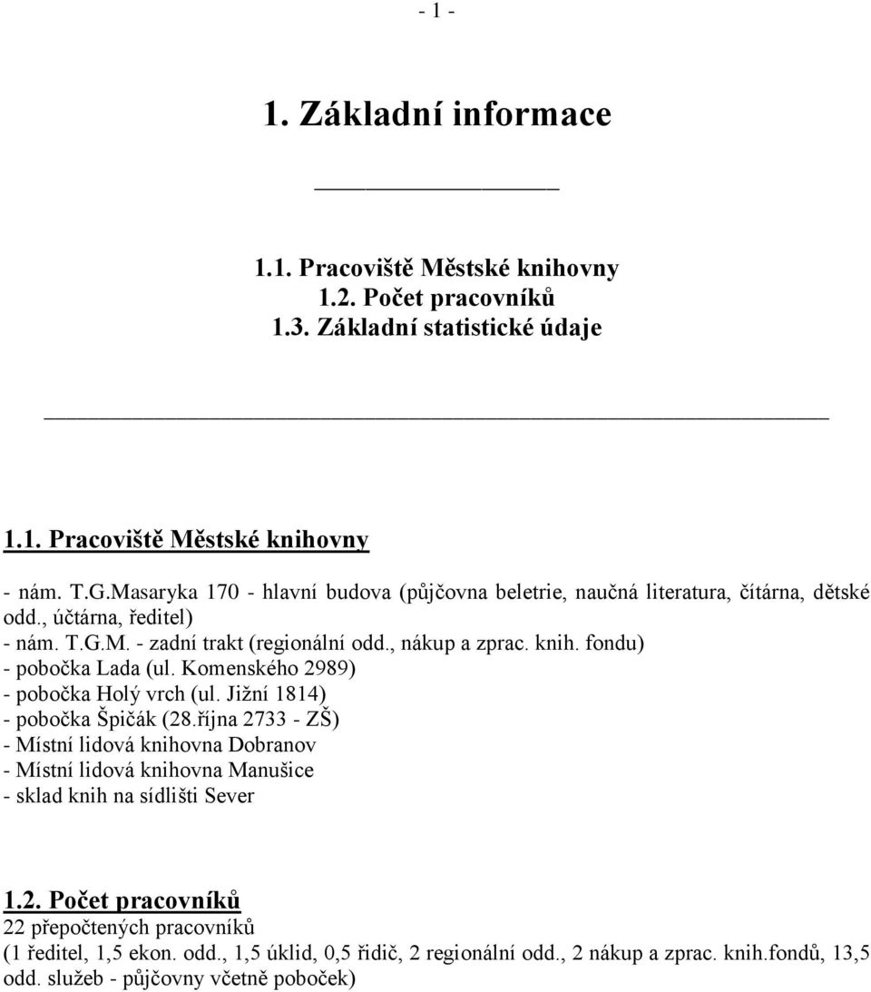 fondu) - pobočka Lada (ul. Komenského 2989) - pobočka Holý vrch (ul. Jižní 1814) - pobočka Špičák (28.