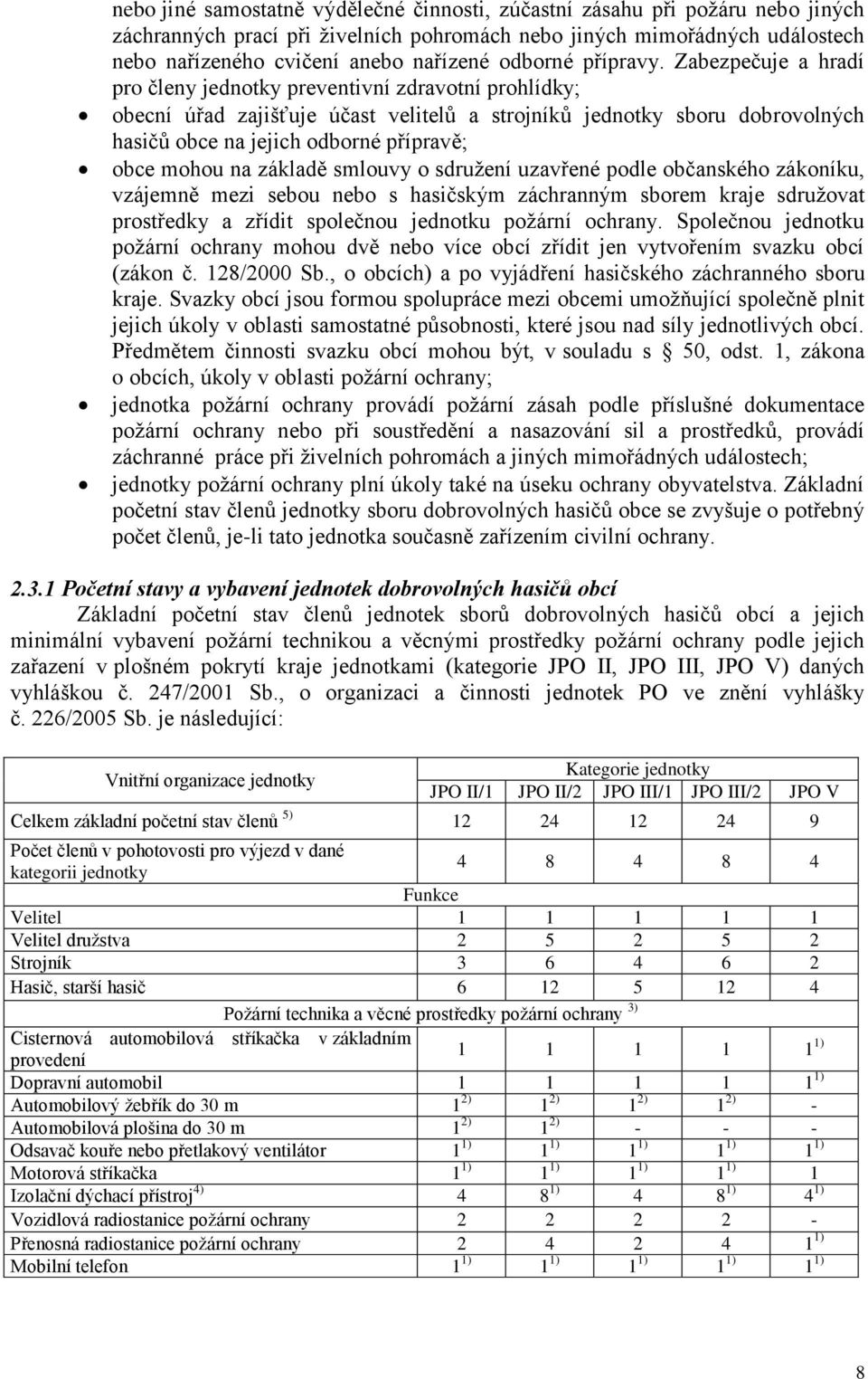 Zabezpečuje a hradí pro členy jednotky preventivní zdravotní prohlídky; obecní úřad zajišťuje účast velitelů a strojníků jednotky sboru dobrovolných hasičů obce na jejich odborné přípravě; obce mohou