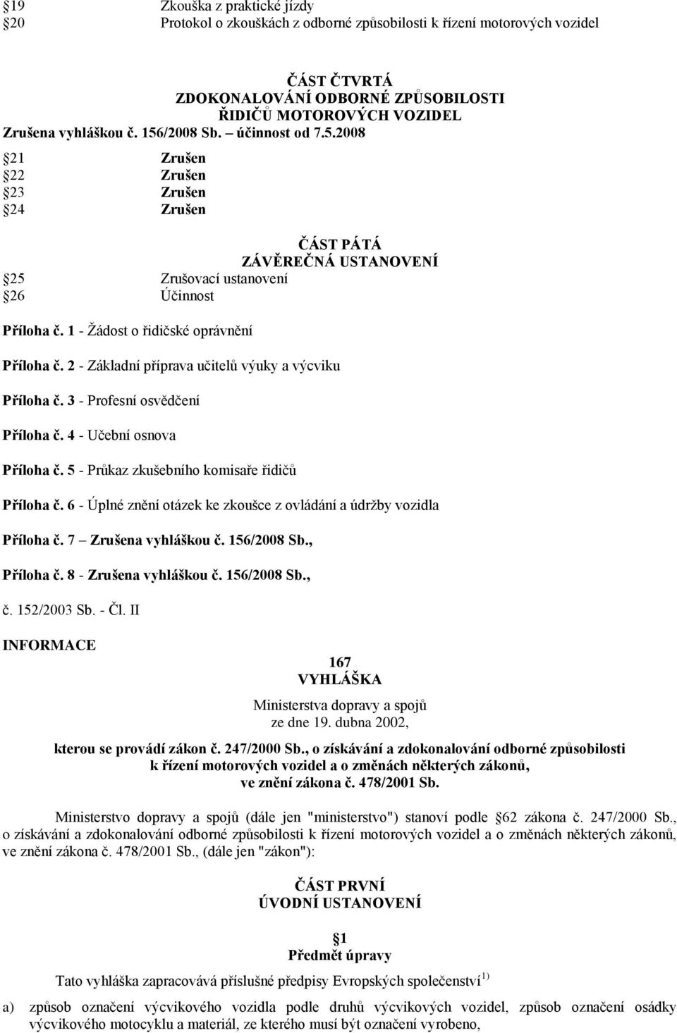 2 - Základní příprava učitelů výuky a výcviku Příloha č. 3 - Profesní osvědčení Příloha č. 4 - Učební osnova Příloha č. 5 - Průkaz zkušebního komisaře řidičů Příloha č.