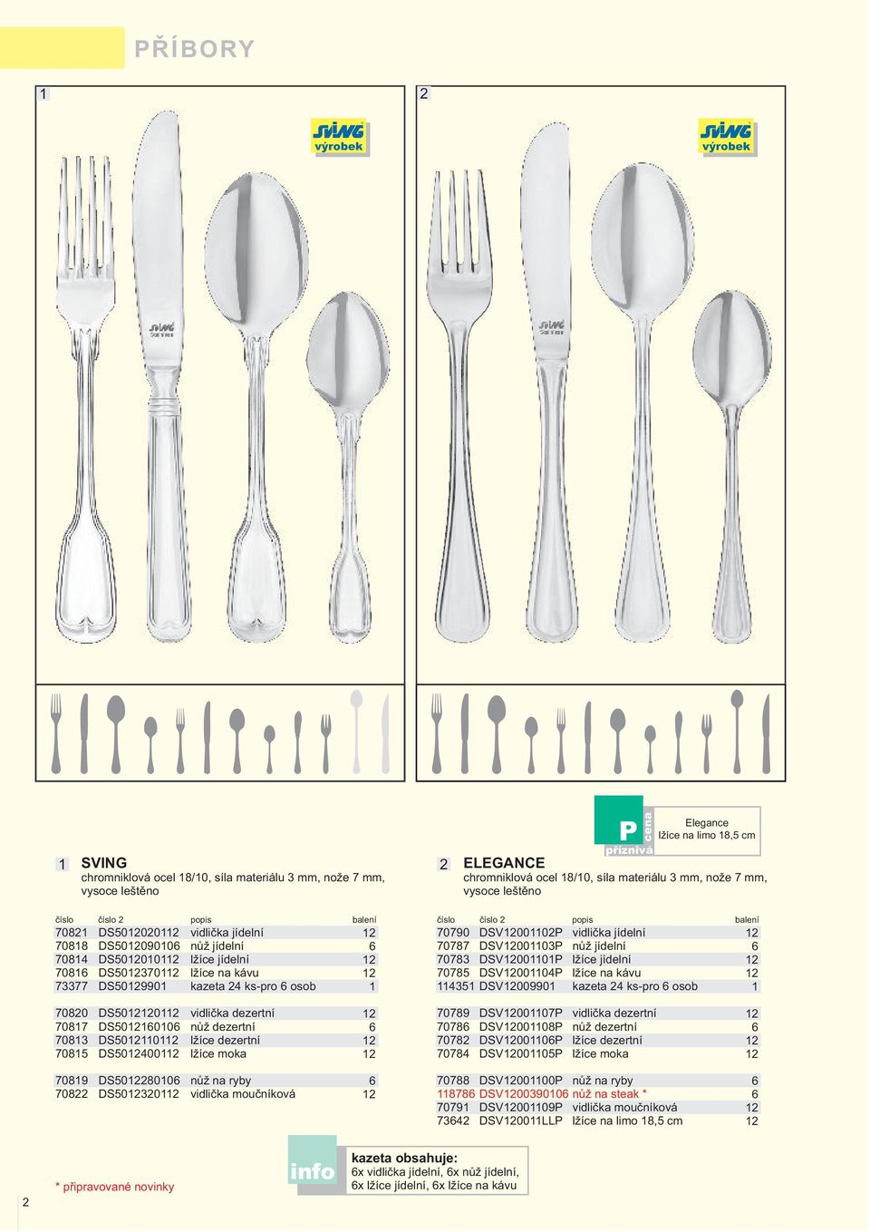 PŘÍBORY. info. ELEGANCE chromniklová ocel 18/10, síla materiálu 3 mm, nože  7 mm, vysoce leštěno - PDF Stažení zdarma