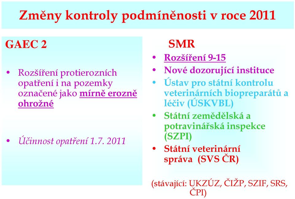 2011 SMR Rozšíření 9-15 Nové dozorující instituce Ústav pro státní kontrolu veterinárních