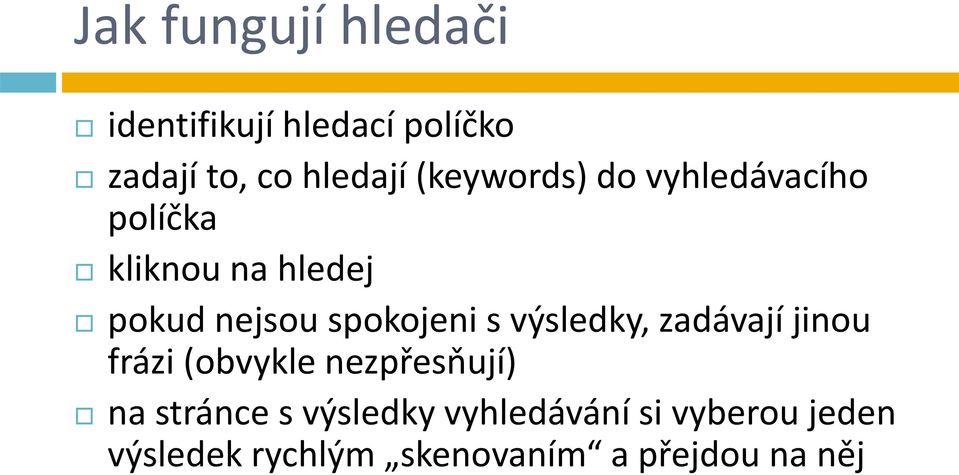 jinou frázi (obvykle nezpřesňují) na stránce s výsledky vyhledávání si vyberou jeden na