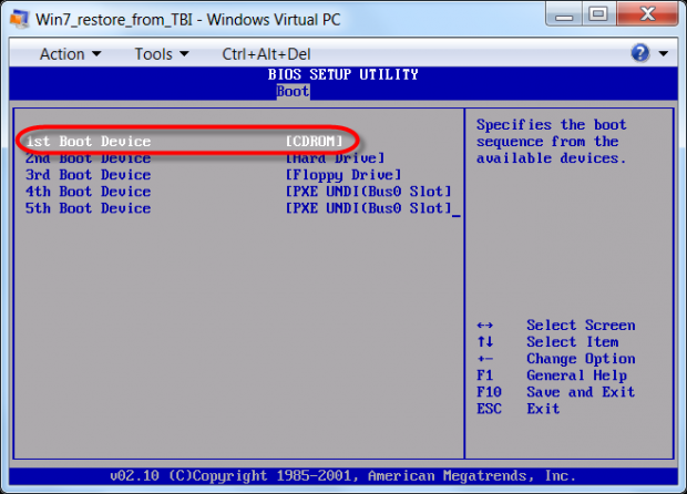 [9] Obrázok: Nastavenie bootovania VM z CDROM