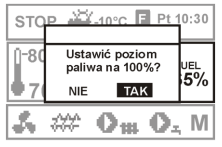 Pokud kotel je dlouho v režimu PRÁCE nebo ÚTLUM je možno nastavit časový interval po kterém automaticky dojde k roštování hořáku. MENU---2.nastavení kotle-7.čištění hořáku MENU---15.hladina paliva-2.