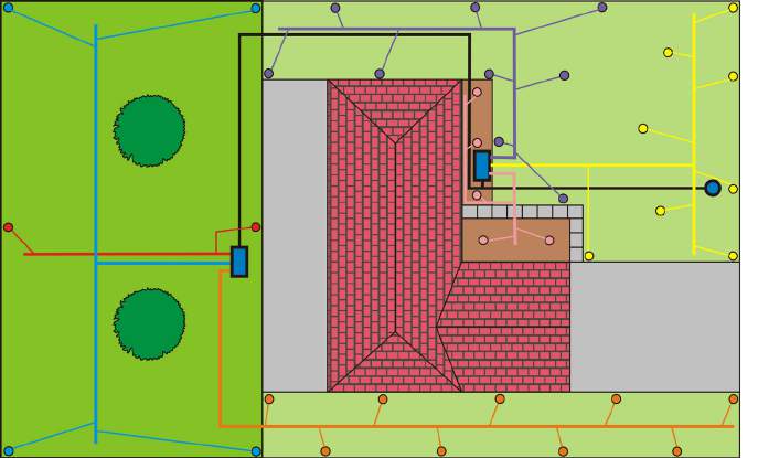 VĚTEV č.1 VĚTEV č.5 VĚTEV č.4 VĚTEV č.6 VĚTEV č.2 PE potrubí 32 mm (č. kat. 416) Pružné připojovací potrubí QJ 20 (č. kat. 317) VĚTEV č.3 Obr.