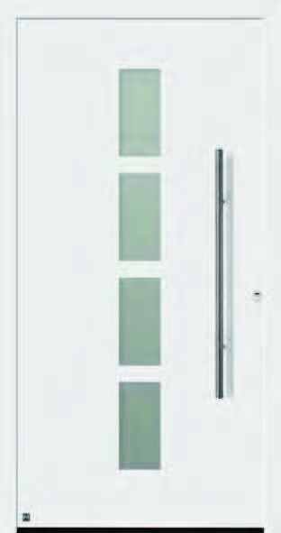 Motív 501 (obrázok vo farbe RAL 9016, biela, matná) Madlo z ušľachtilej ocele HOE 500, ornamentové sklo Satinato, trojité tepelné ochranné sklo Hodnota U D až do 0,9 W/ (m² K)* 2399 ** nezáväzné