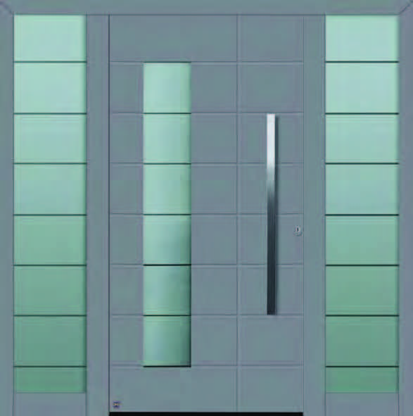 Harmonické kombinácie Vytvorte osobitý šarm Vášho domova Motív 867 (obrázok vo farbe RAL 9007, sivý hliník, jemná štruktúra) Madlo z ušľachtilej ocele HOE 620, šírka drážky 5 mm, dizajnové sklo