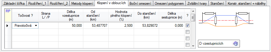 Pro každý oblouk se vyplňuje 6 nebo 7 údajů, které mají tento význam: Orientace oblouku: [1/2] 1 jedná se o levotočivý oblouk 2 jedná se o pravotočivý oblouk Strana: [ / L / P ] definuje, zda
