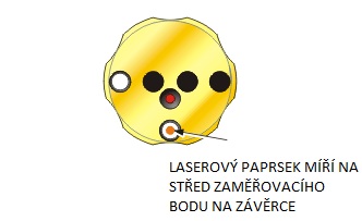 47 Popojedeme se stolem tak, aby se lineární odražeč přiblížil k laseru. Umístíme zaměřovací krytku na přední část lineárního odražeče bílým terčem nahoru.