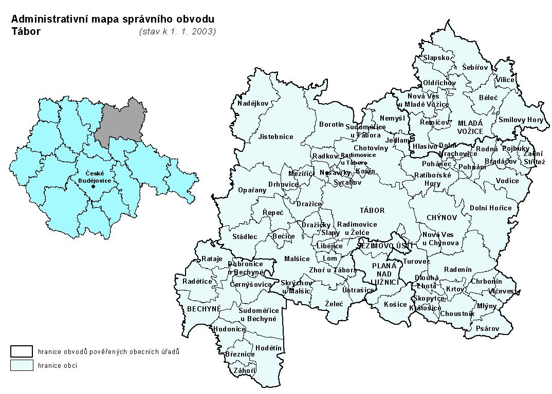 Správní obvod obce s rozšířenou působností Tábor leží v severovýchodním koutu Jihočeského kraje, kde sousedí se Středočeským kraji a krajem Vysočina.